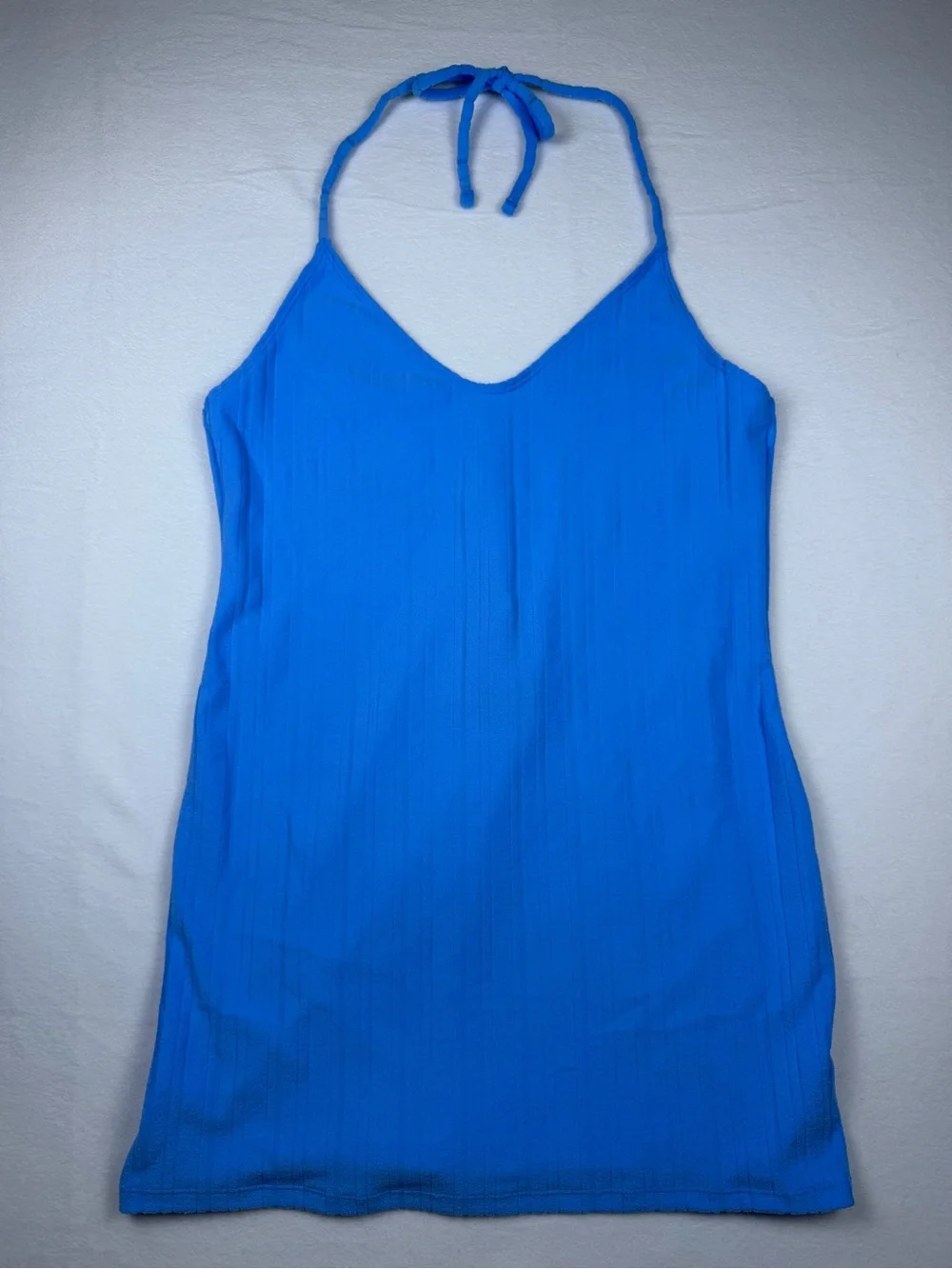 NWT Wild Fable Blue Ribbed Halter Mini Swim Cover up Dress - Size Medium (8-10)